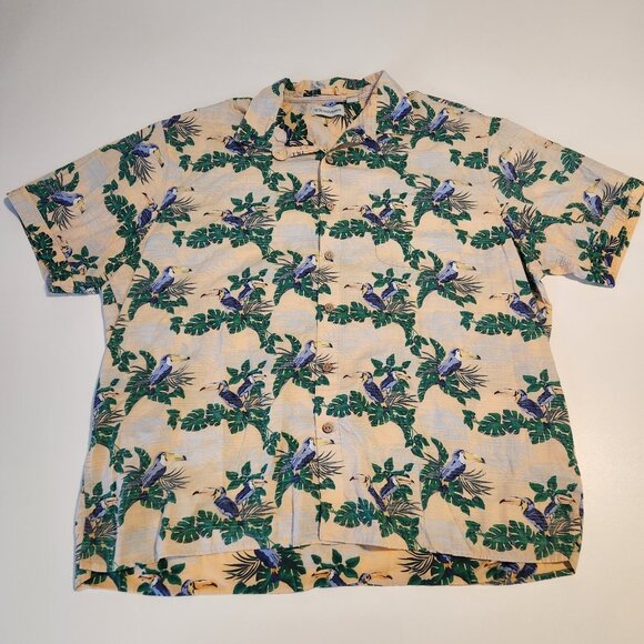 Caribbean Hawaiian Shirt Short Sleeve Tropical Toucans Birds Floral Mens XXL 2XL - Picture 2 of 12